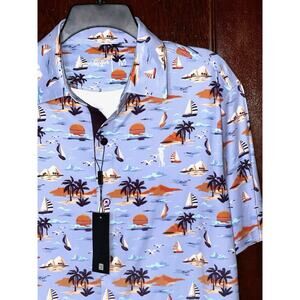 GRUNK DOLFER BLUE ISLAND SCENE SAILBOAT GOLF STRETCH S/S SHIRT NWT SZ M
